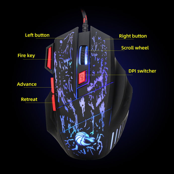 Water Crack Colorful Luminous Game Mouse Wired Mouse